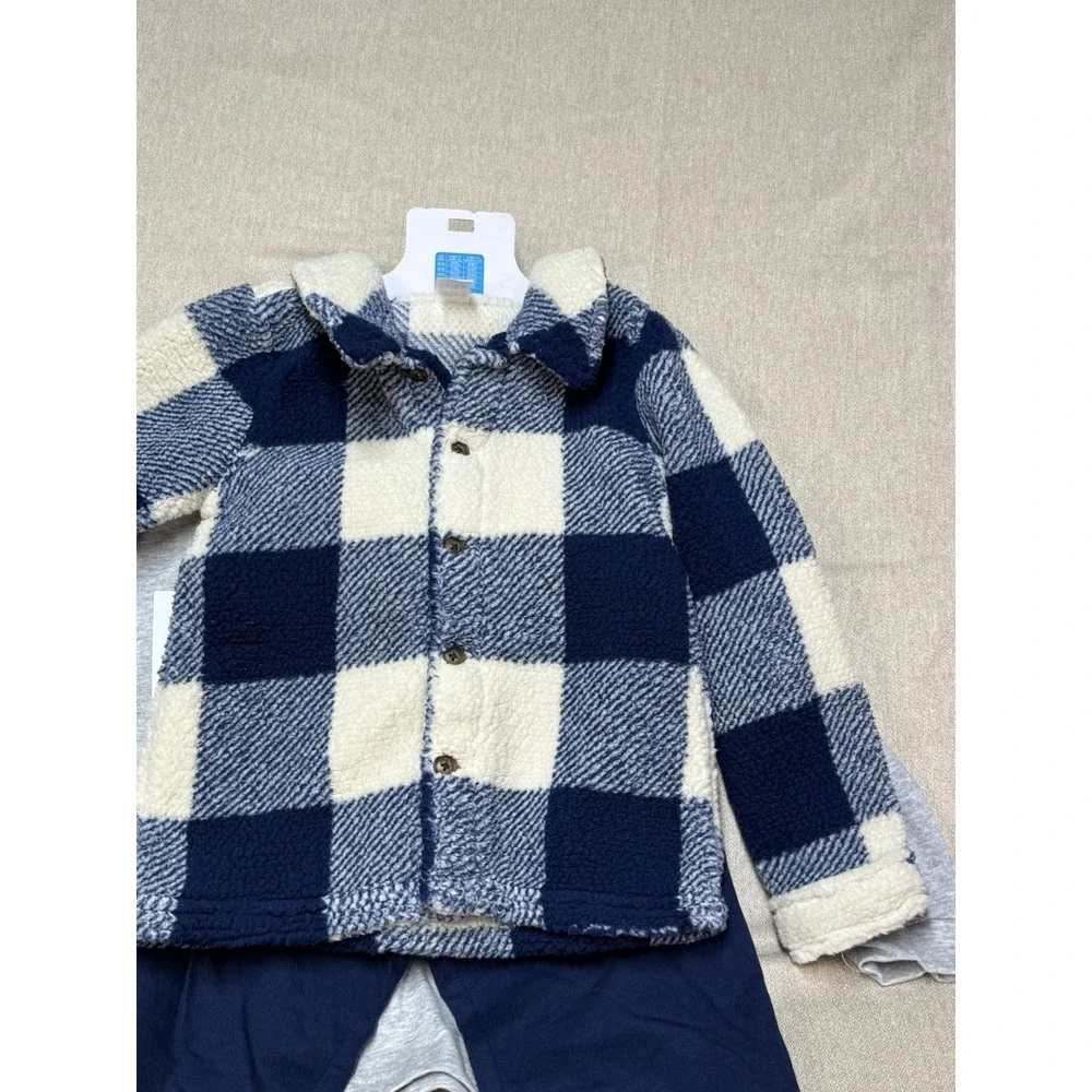Carter's 3 Piece Pants Shirt Jacket Set Gray Navy Plaid 5T Boys